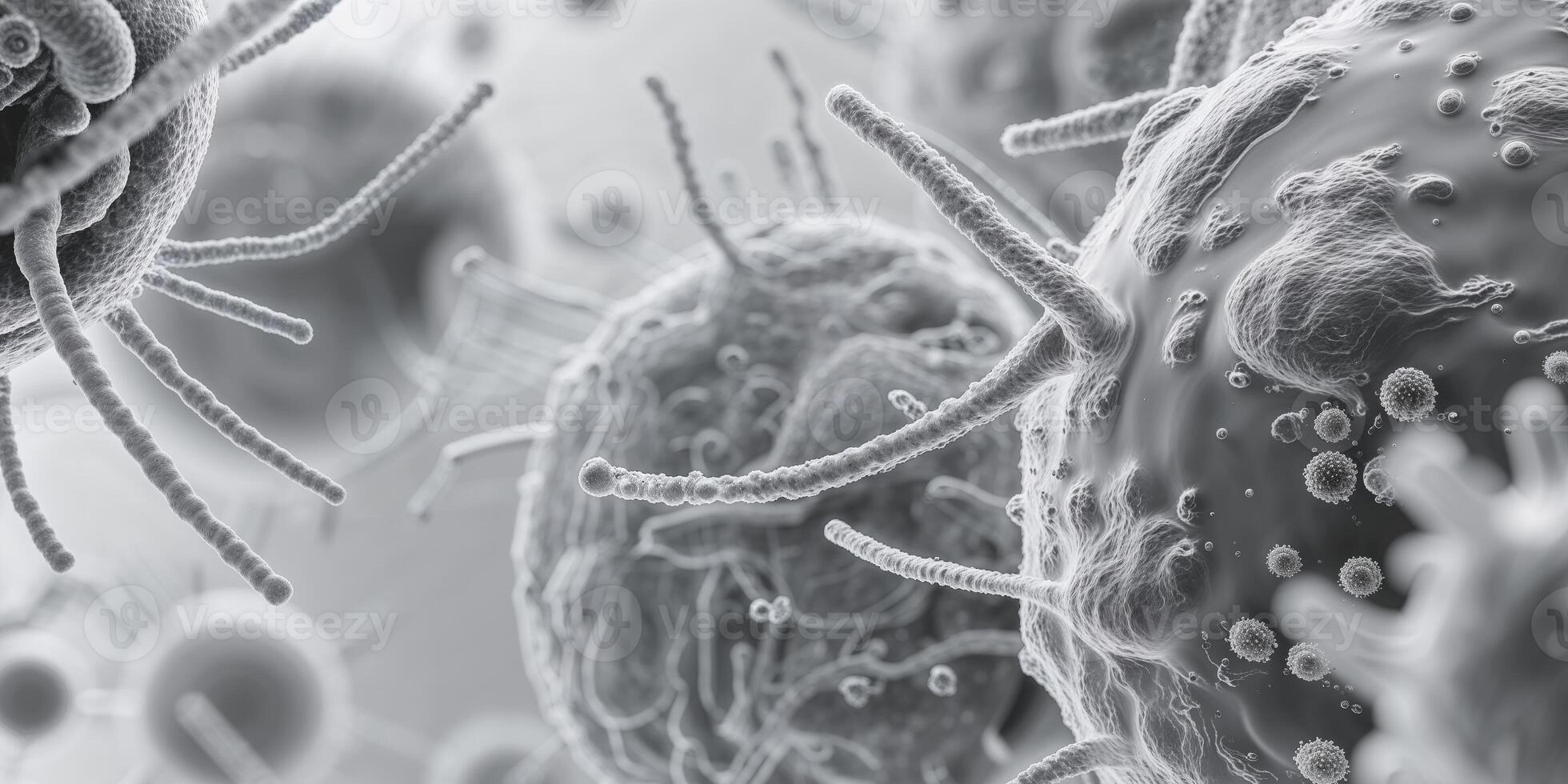 A close up of a cell with many different types of cells photo