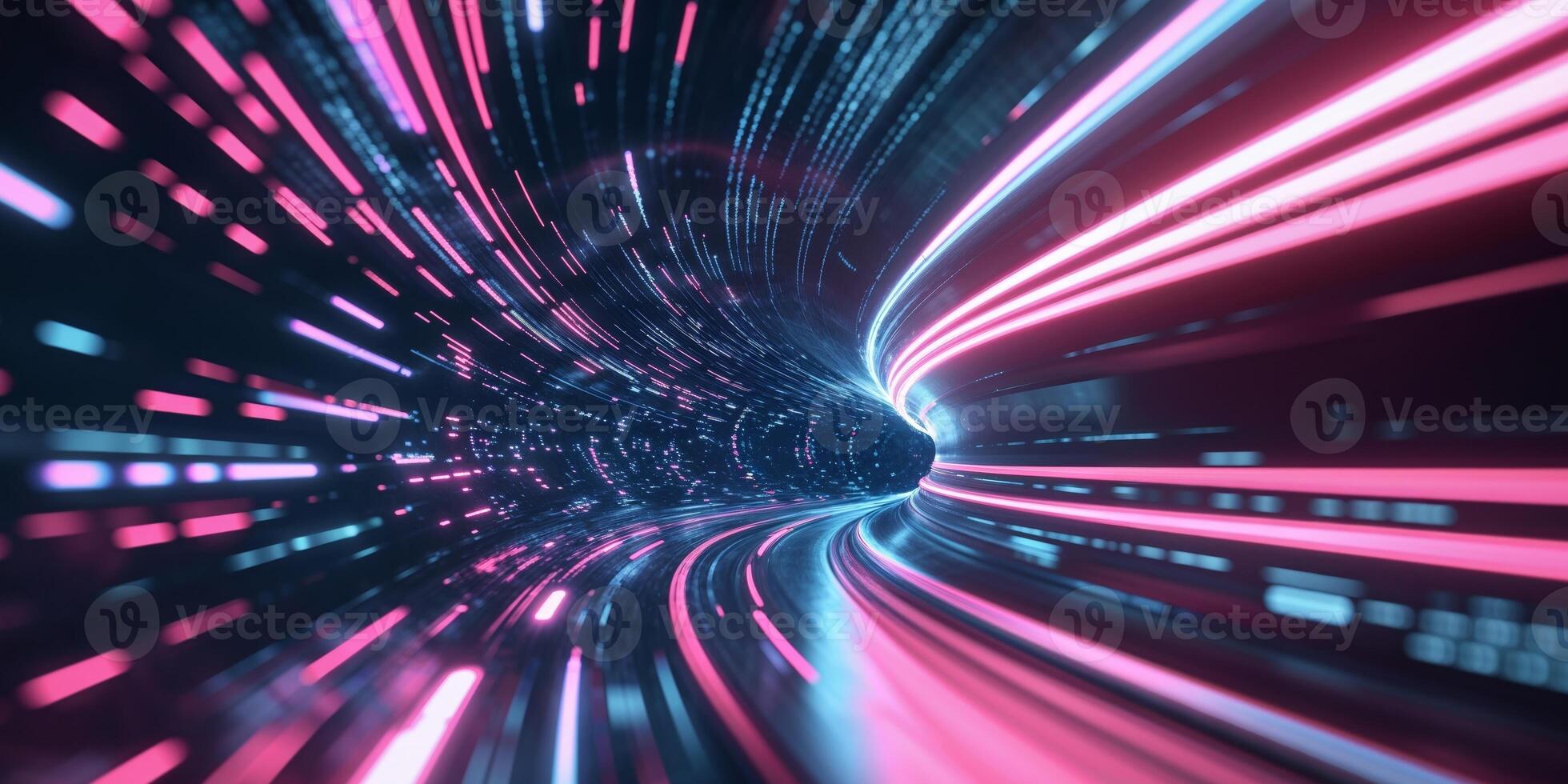 Abstract futuristic tunnel with light trails and digital data photo