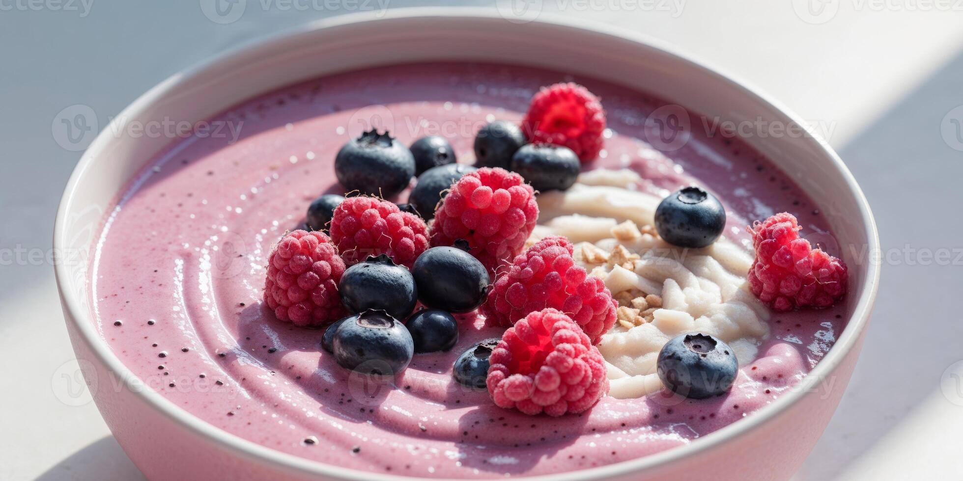 A bowl of smoothie with berries and oats photo