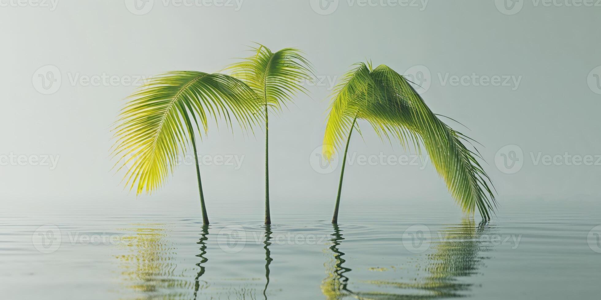 Three Palm Fronds Reflecting in Calm Water photo