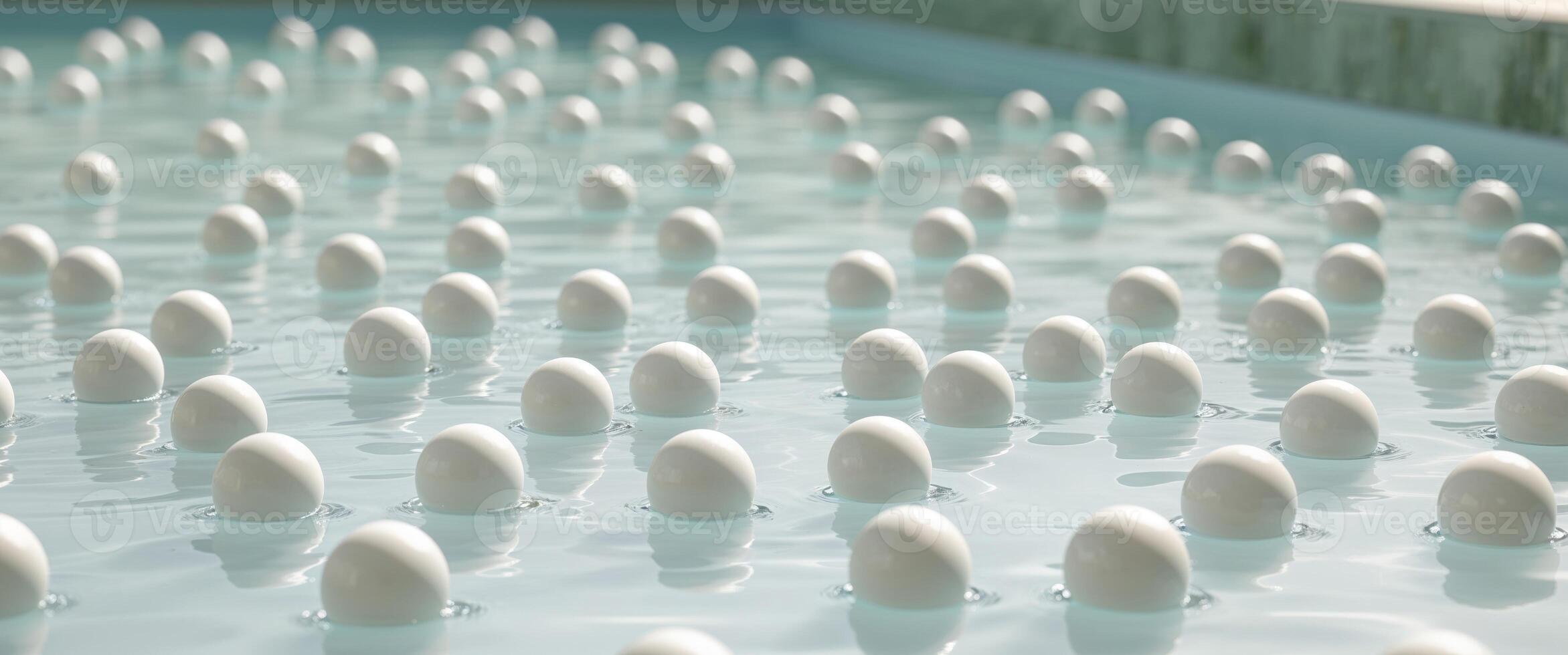 A large group of white eggs in a pool photo