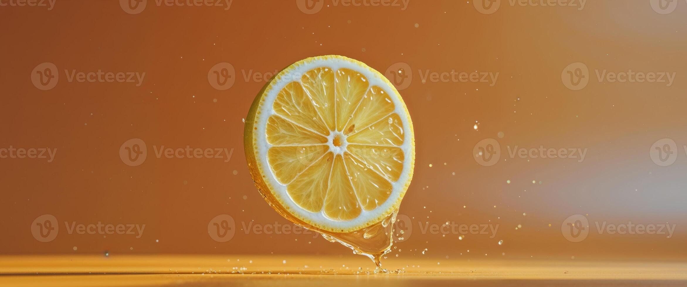 A slice of lemon being splashed with water photo