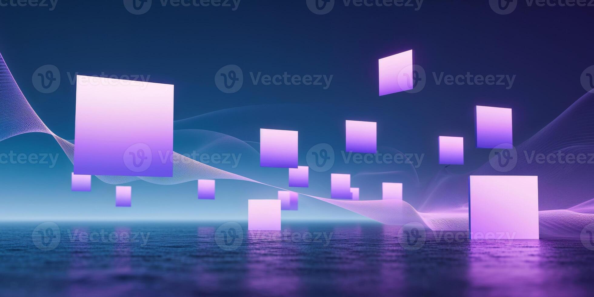A purple background with squares floating in the air photo
