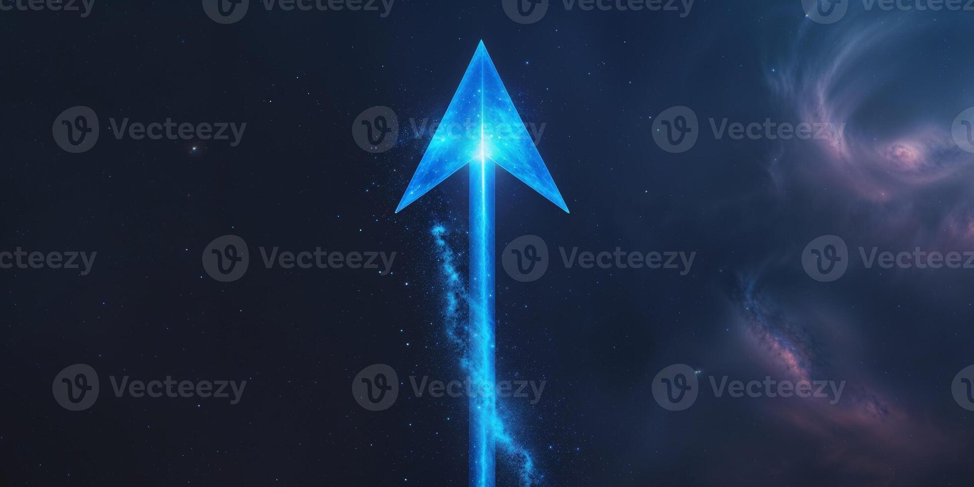 An arrow in the sky with a blue light photo