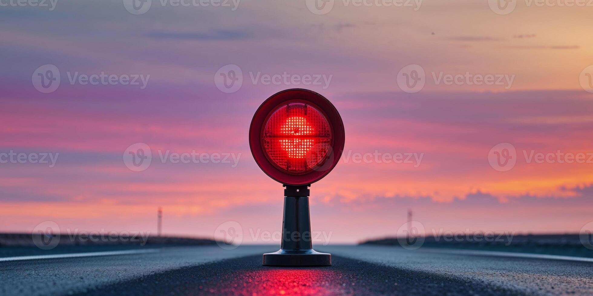 A red traffic light on the side of a road photo