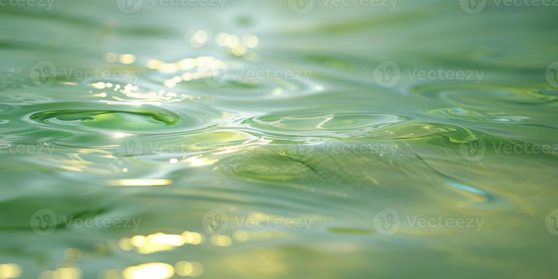 A submerged backdrop illuminated by sunlight and filled with green freshwater. photo