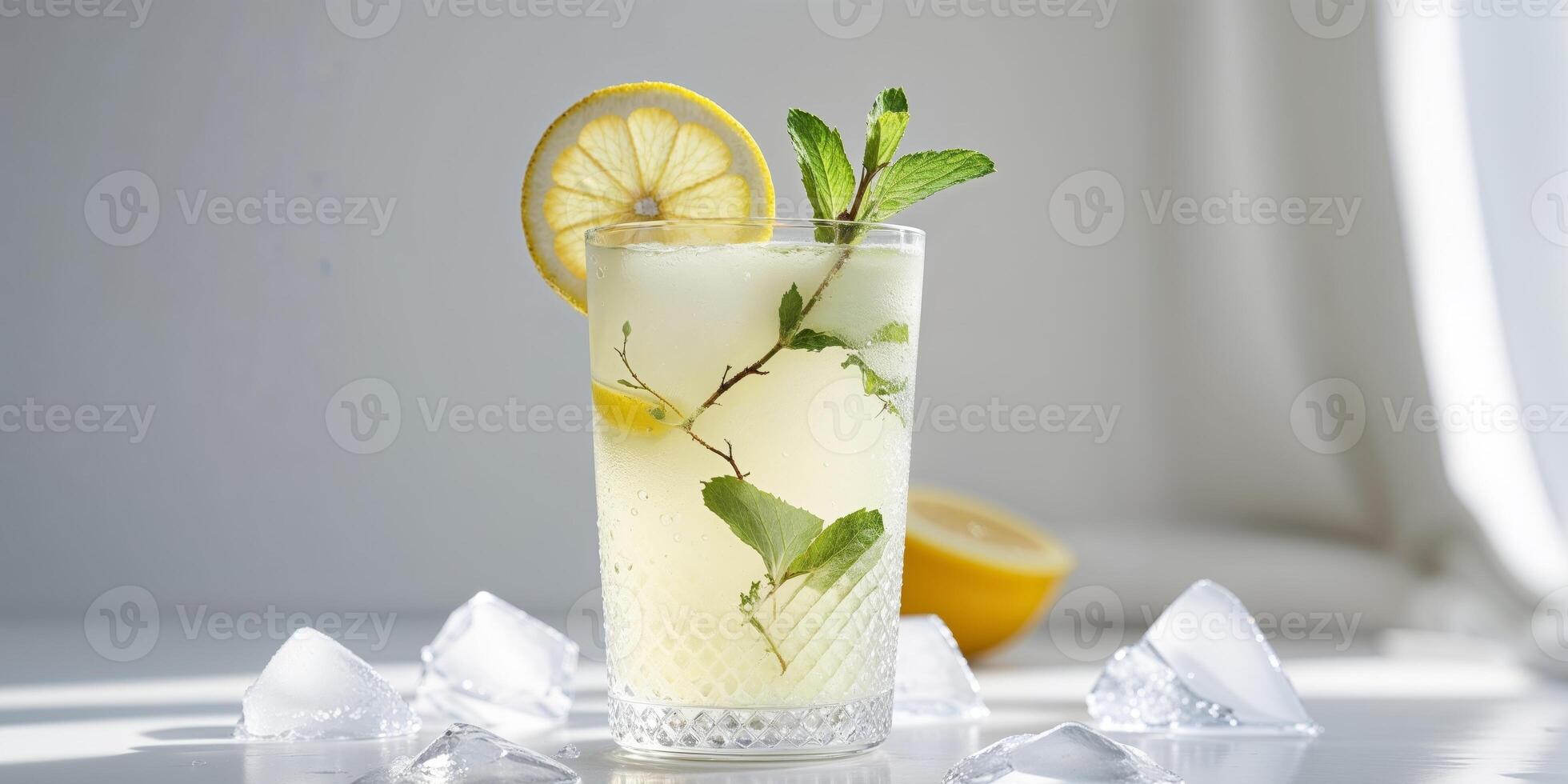 Elderflower Lemonade Refreshing Drink with Citrus and Ice photo
