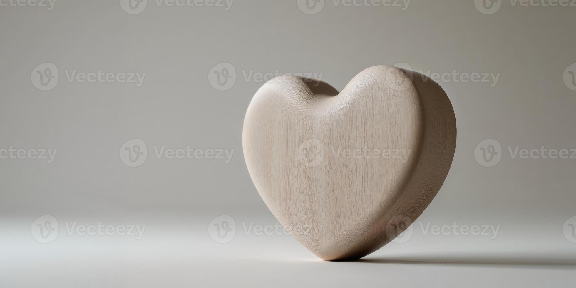 Wooden Heart Shape Light Brown Studio Shot. photo