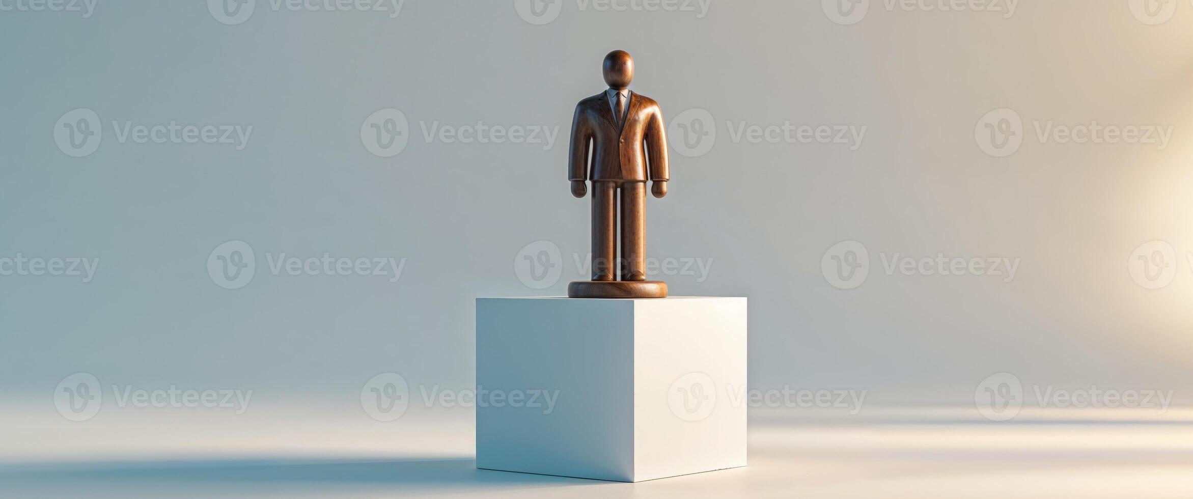 A Wooden Figure on a Cube Representing Success and Ambition. photo