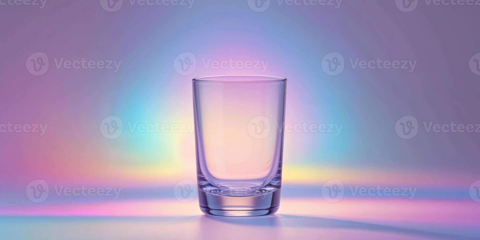 Empty glass shot on colorful illuminated background photo