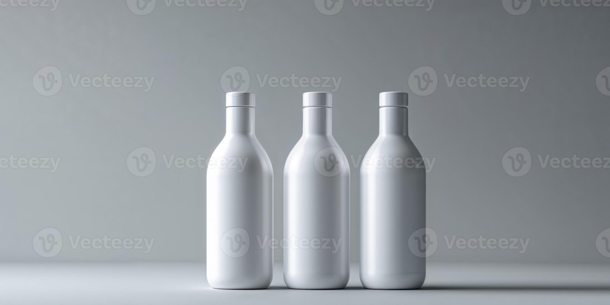 Three White Bottles on a Light Gray Background Mockup photo