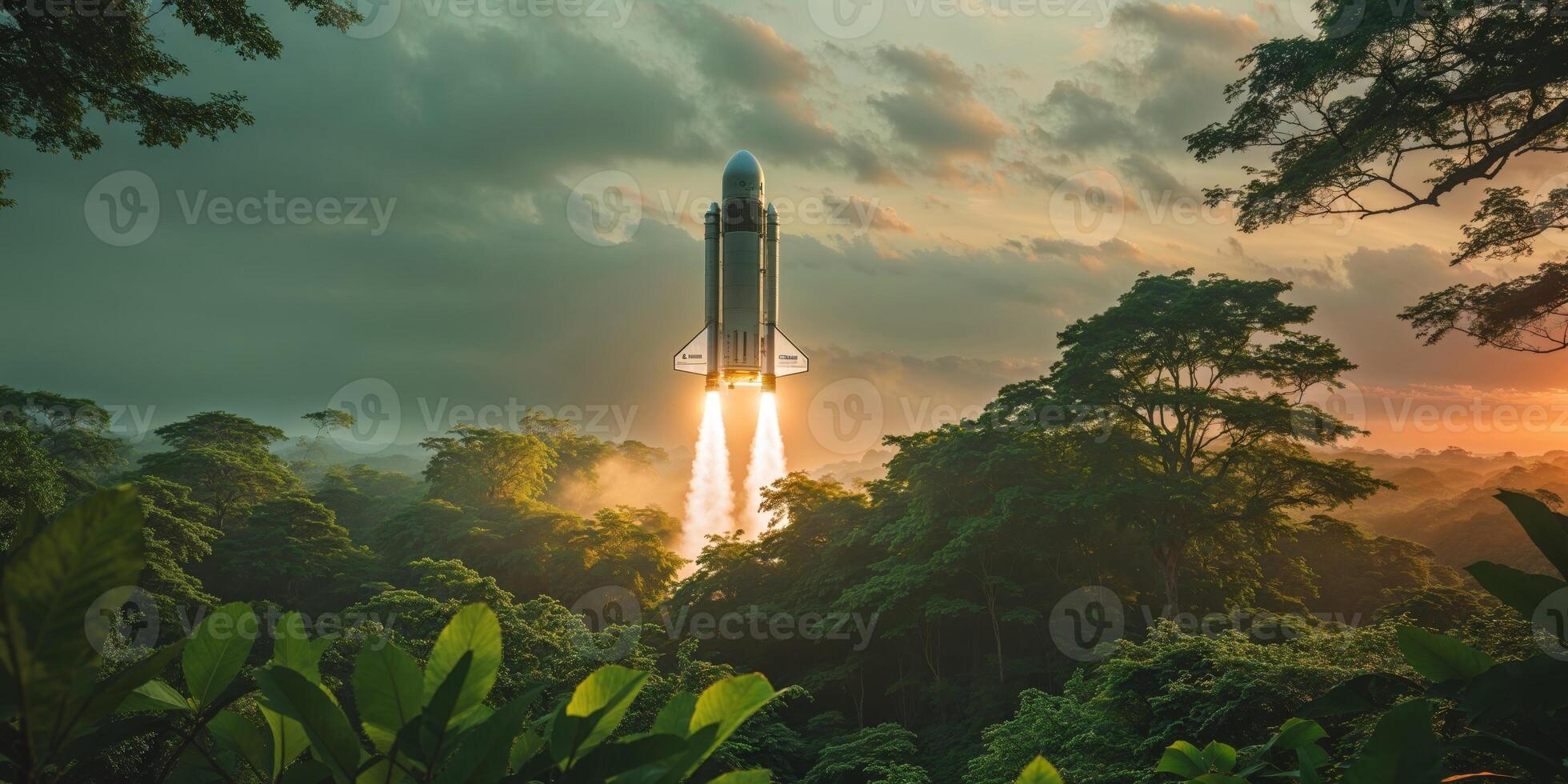 Space rocket launch in the jungle photo