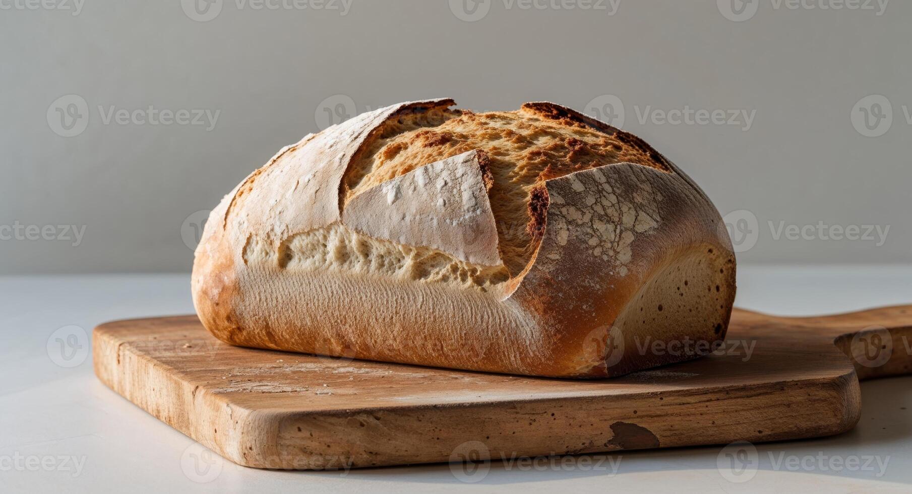 A loaf of bread on a cutting board photo