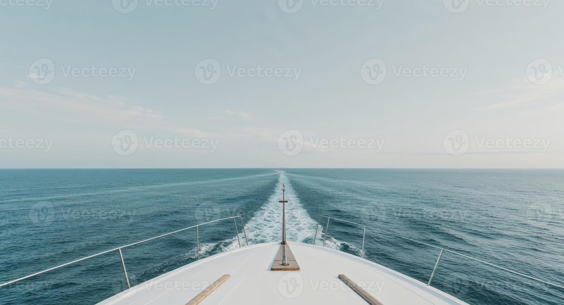 A view of the bow of a boat traveling across the ocean photo