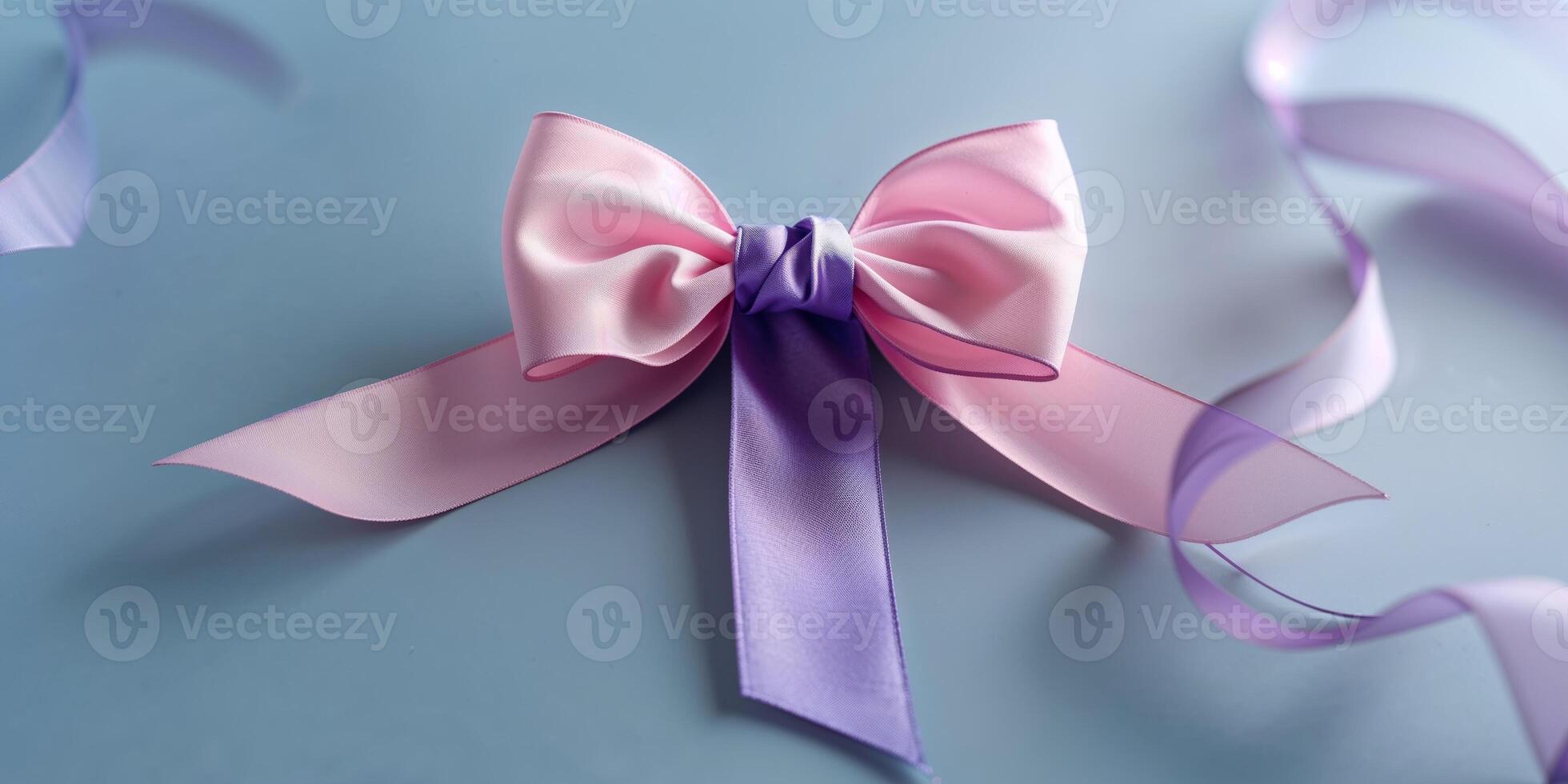 A purple and pink bow on a blue background photo