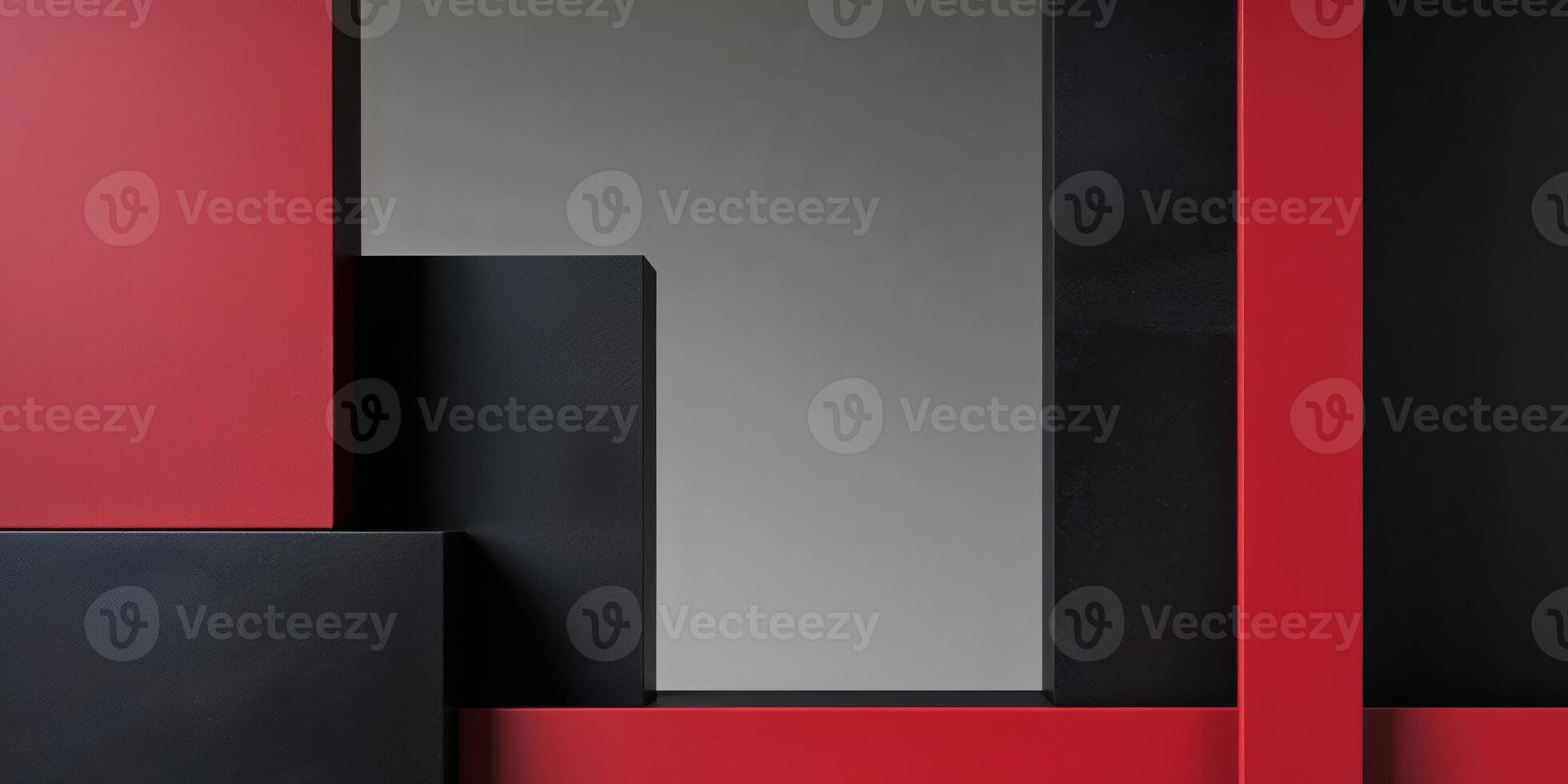 Abstract composition of red and black geometric shapes creating a dynamic visual effect photo