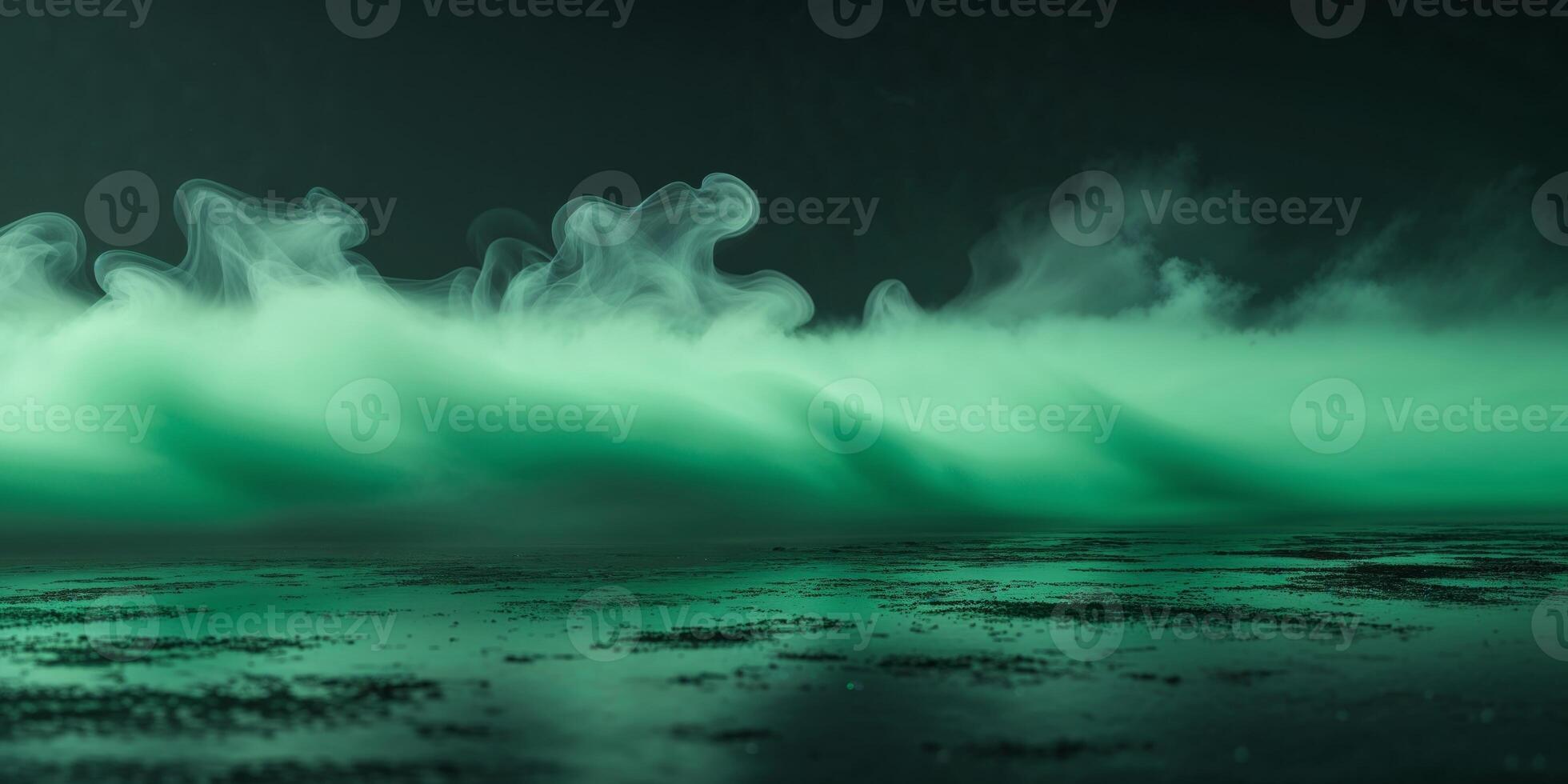 Green fog hovering over dark surface creating a mysterious atmosphere. photo