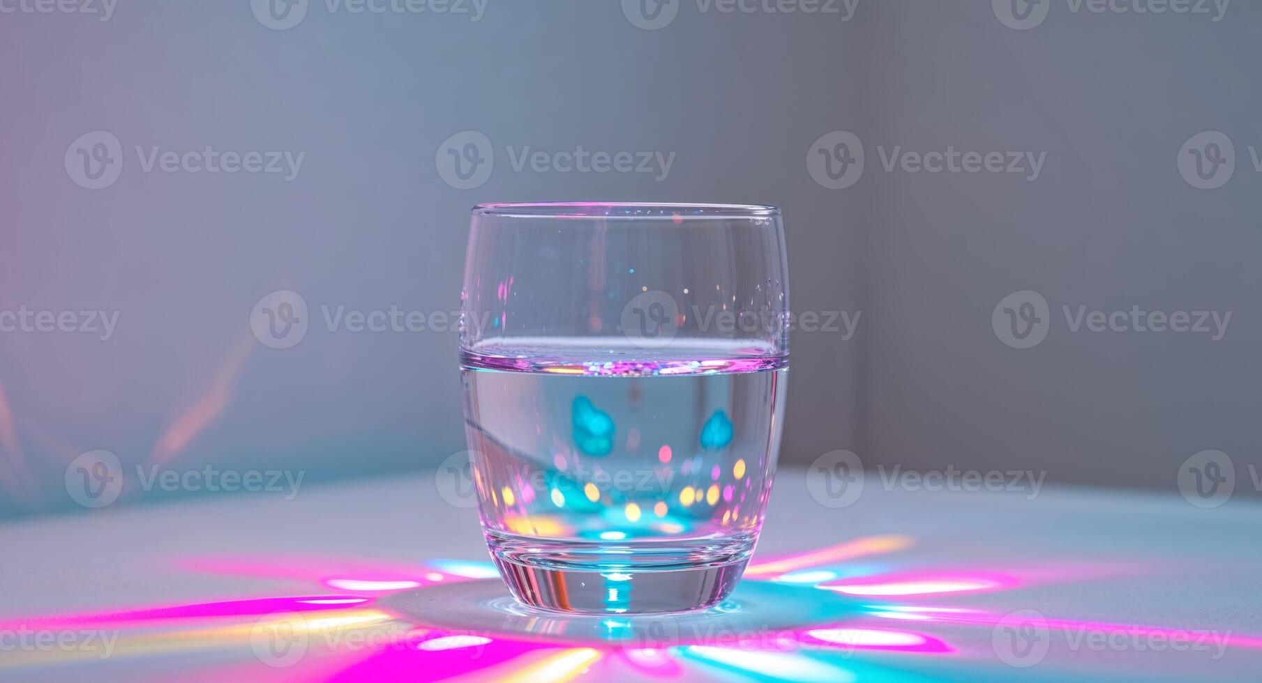 A glass of water with colorful lights on it photo