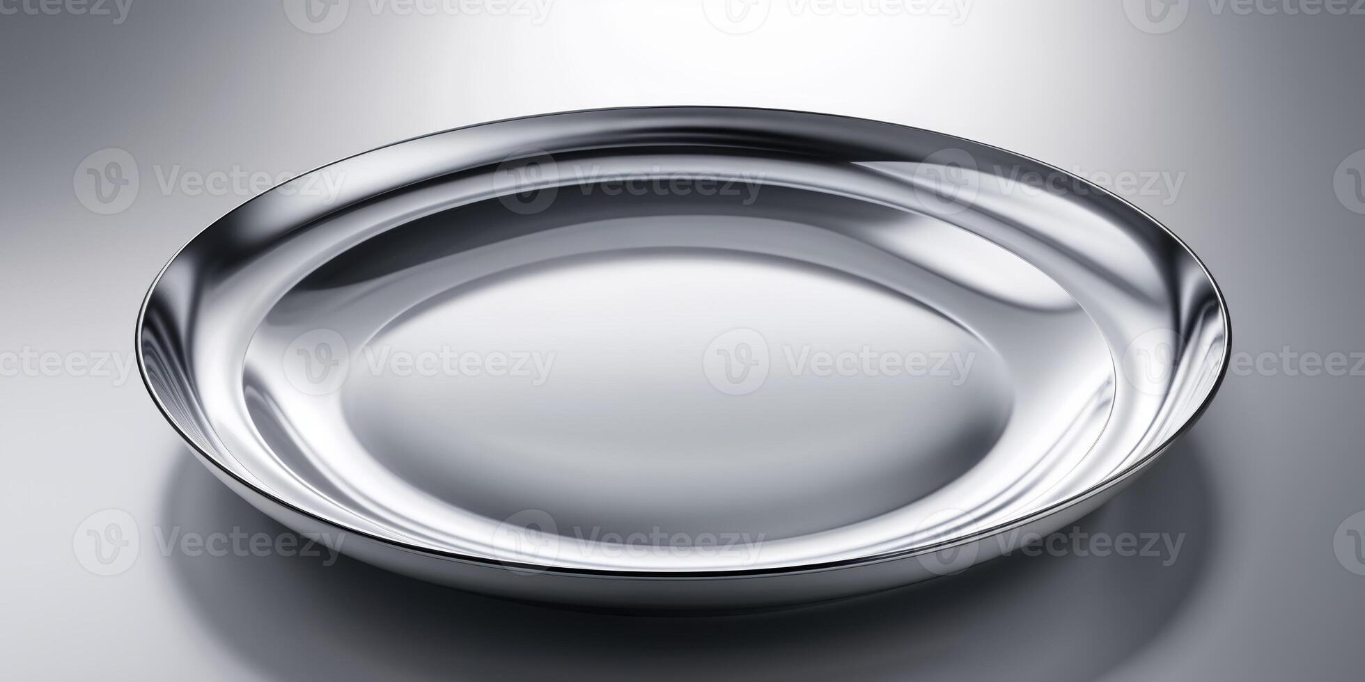 Metal plate with shiny surface and silver gradient background featuring smooth texture and reflective qualities photo