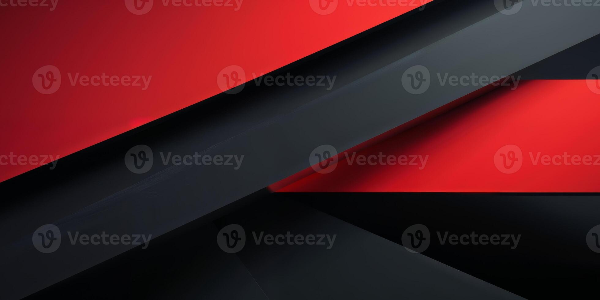 Abstract dynamic composition of sharp black and red geometric shapes on a dark background photo