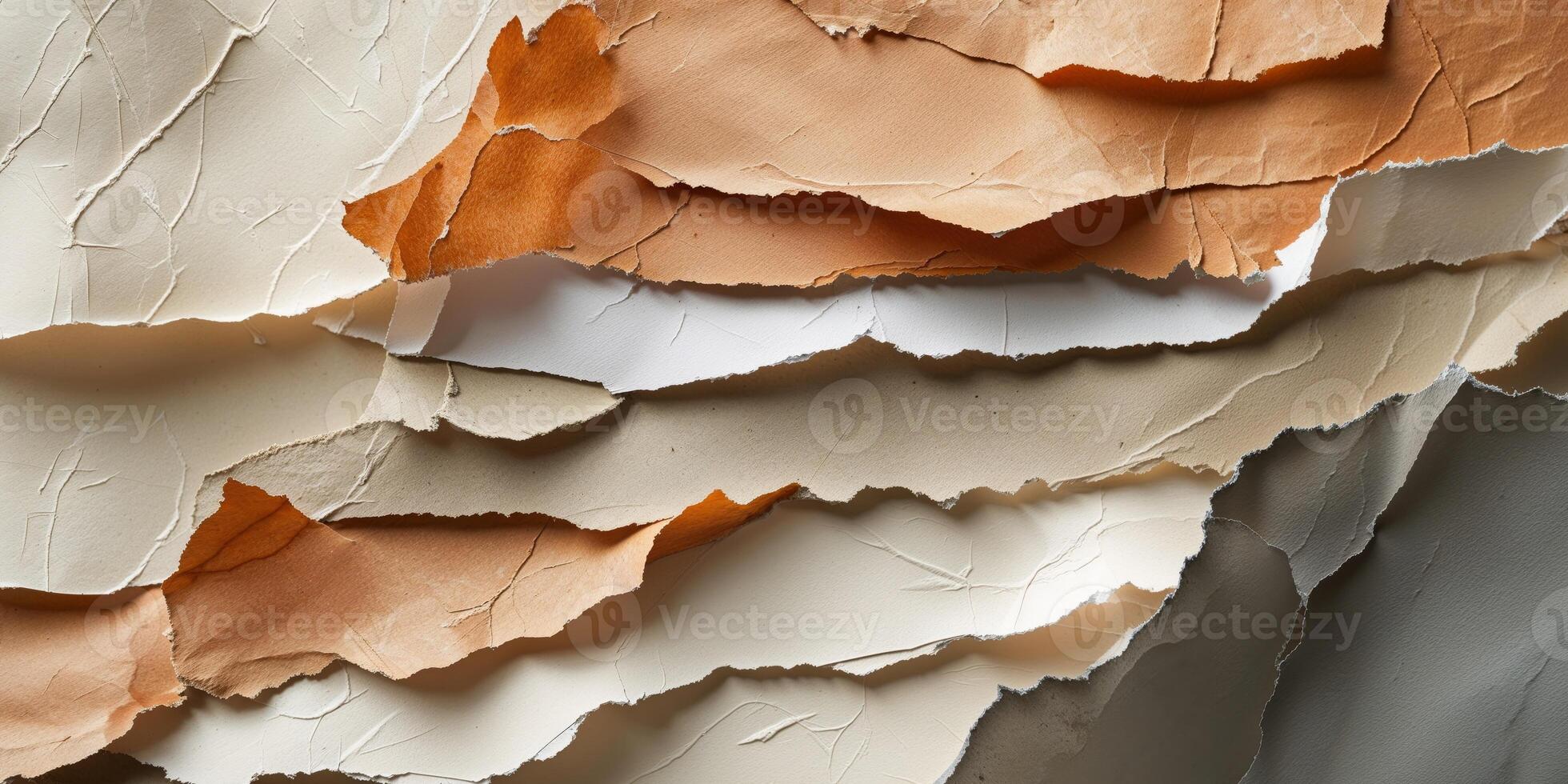 Textured Torn Paper Layers with Neutral Tones Orange Beige White and Gray for Creative Backgrounds. photo
