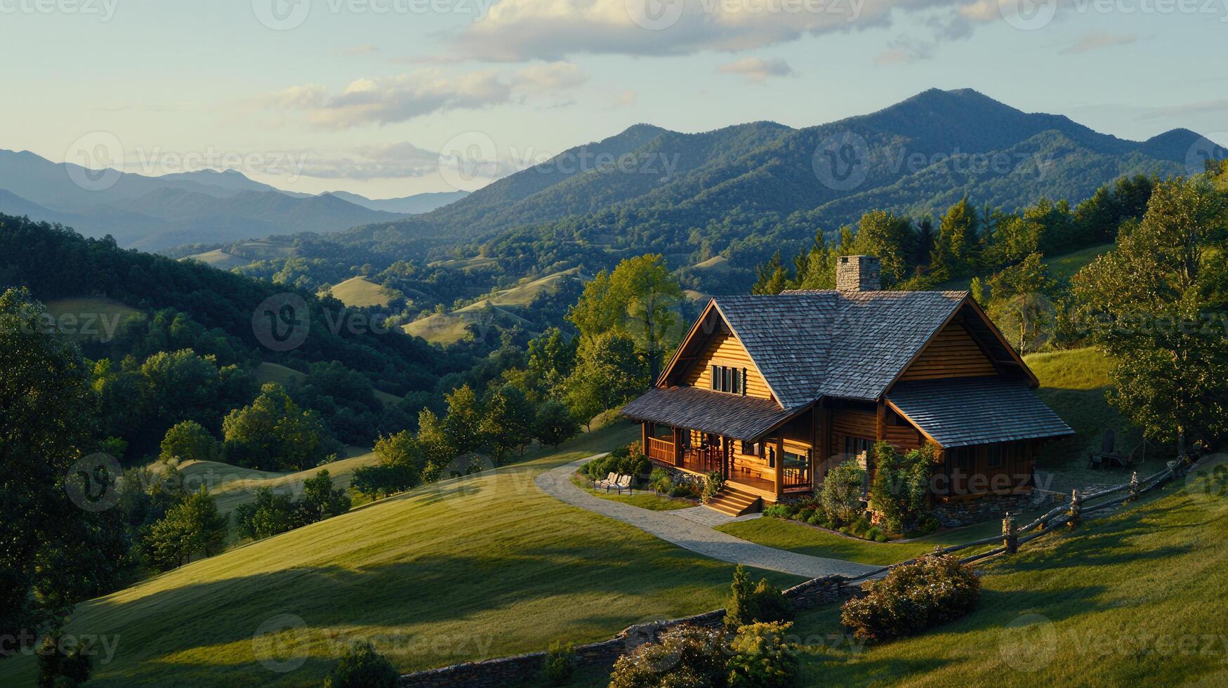 Luxurious Log Cabin Retreat Nestled in Breathtaking Mountain Scenery photo