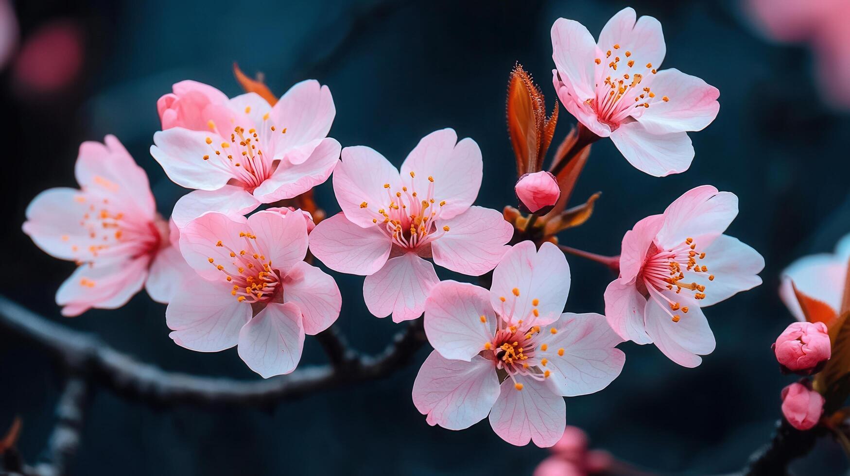 Delicate Pink Cherry Blossoms in Full Bloom Spring Flowers Close up photo