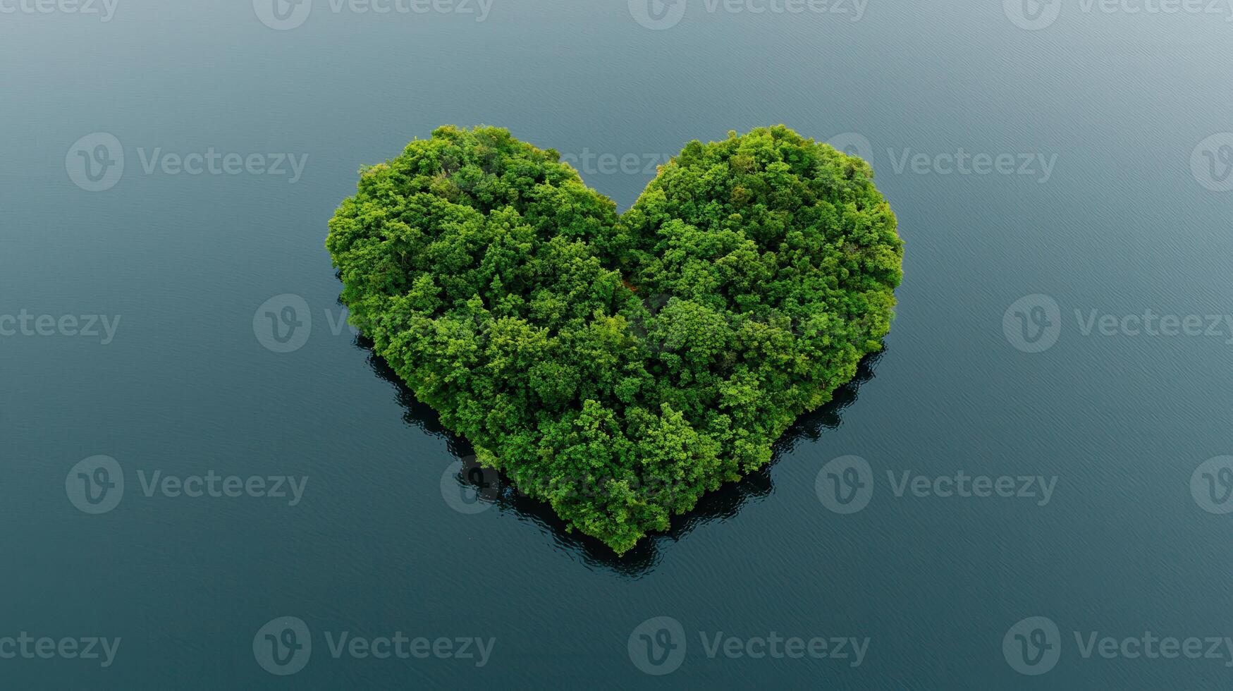 Heart Shaped Island Aerial View Lush Green Foliage in Calm Water photo