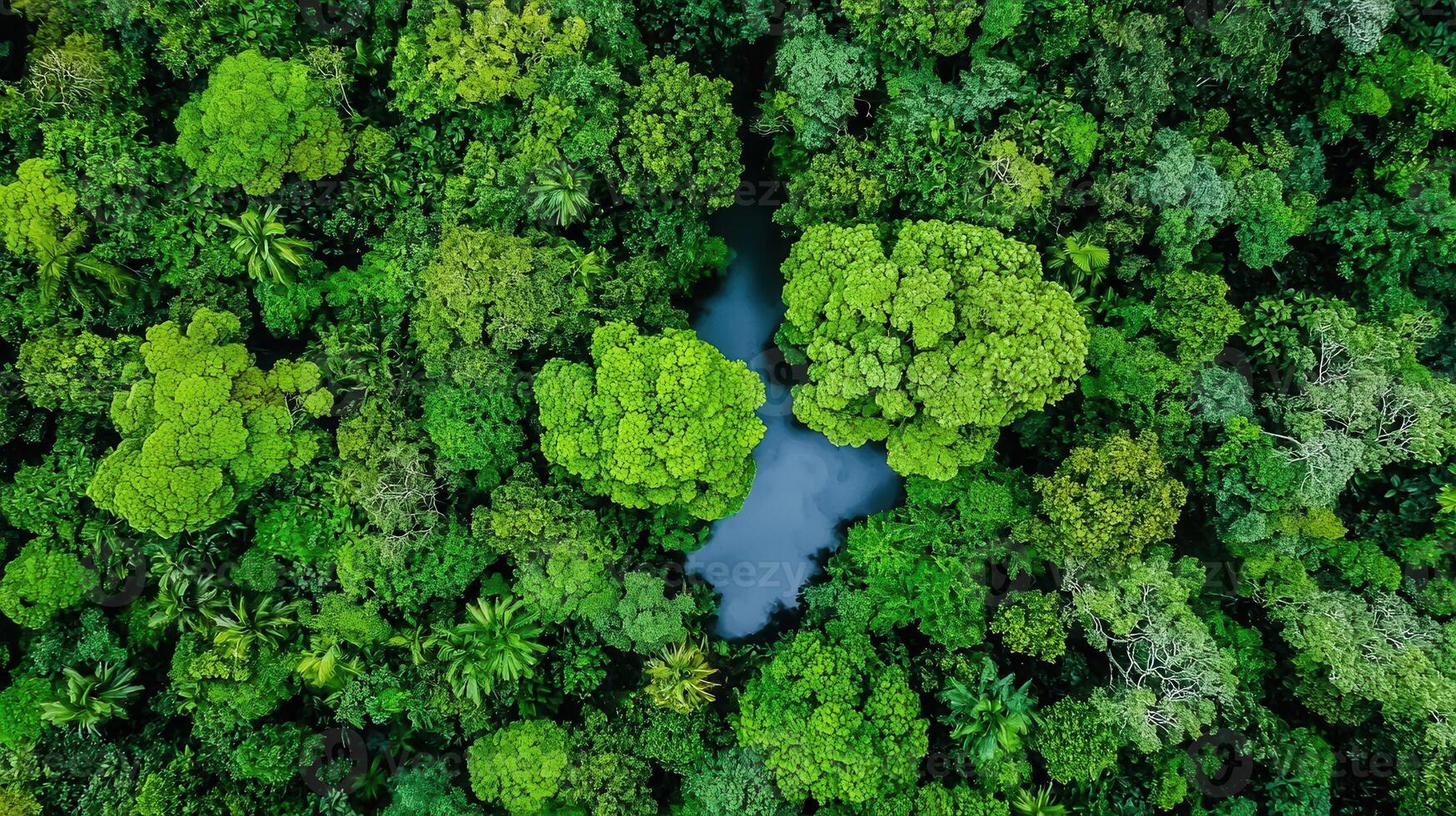 Lush Green Rainforest Canopy Aerial View Tropical Forest Jungle Pond photo