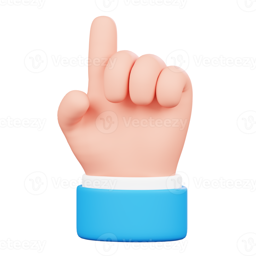 Pointing finger up hand isolated. Human hand gesture cartoon icon. 3D Illustration. png
