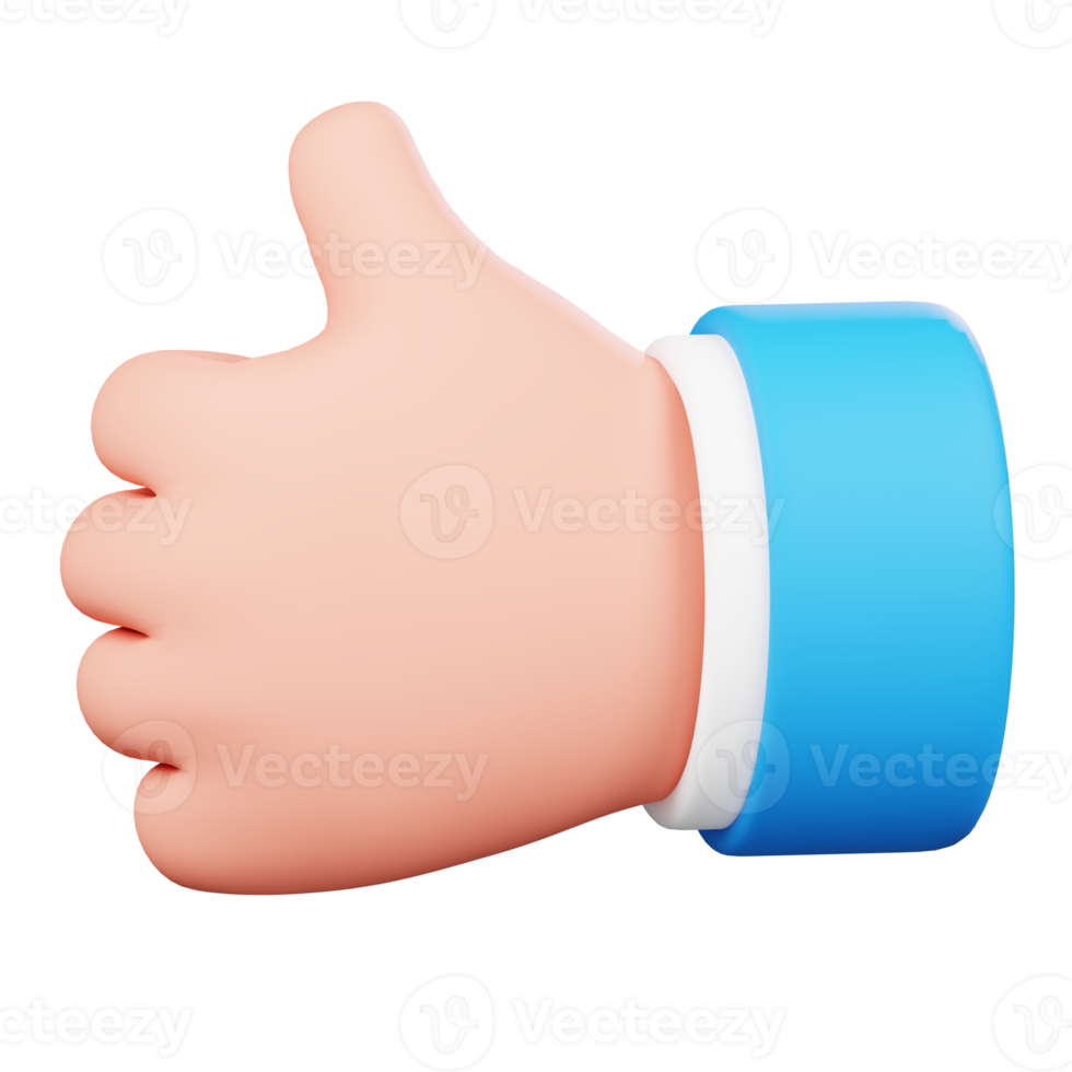 Like hand sign isolated. Human hand gesture cartoon icon. 3D Illustration. png