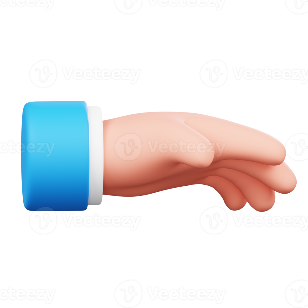 Relaxed hand isolated. Human hand gesture cartoon icon. 3D Illustration. png