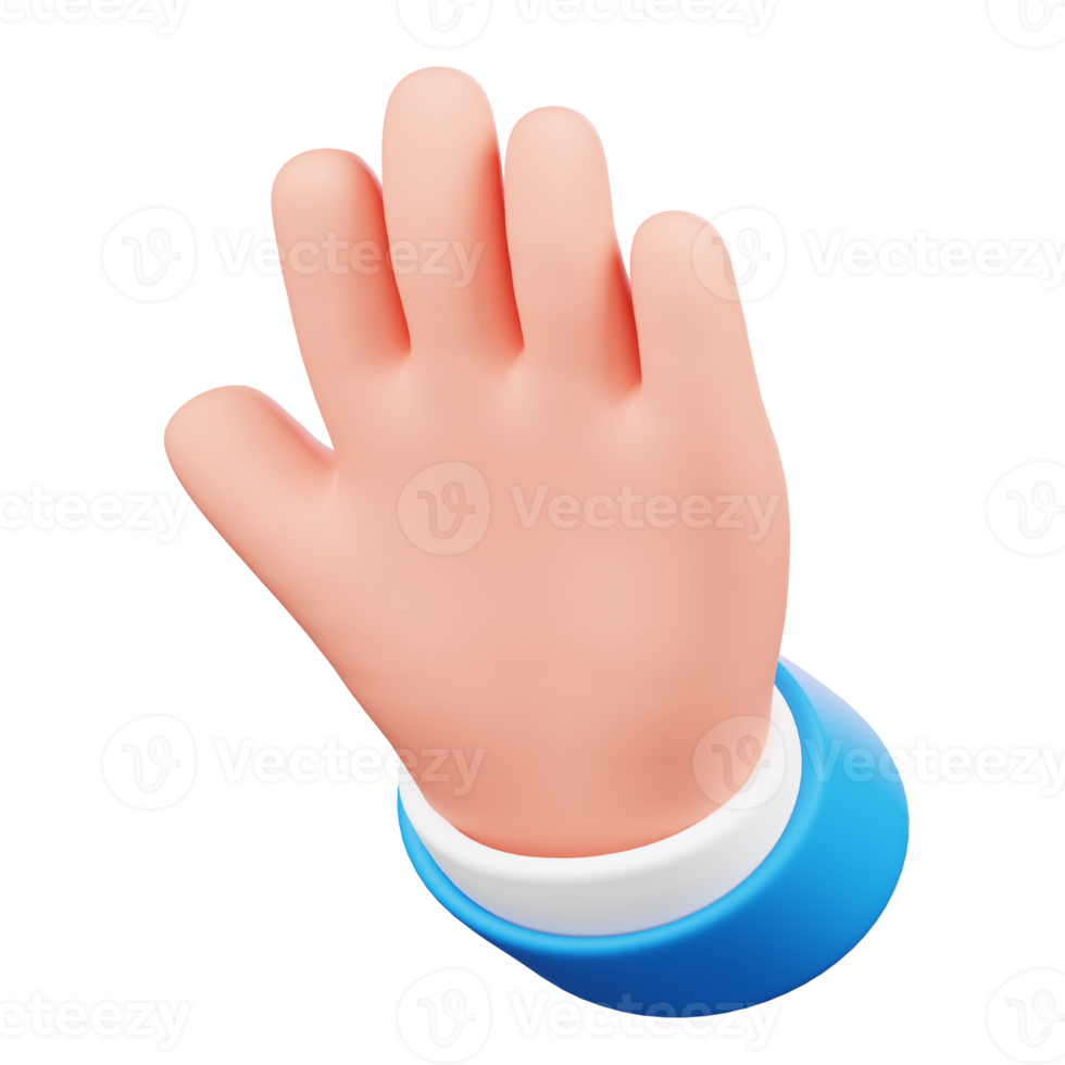 Hand showing stop sign isolated. Human hand gesture cartoon icon. 3D Illustration. png