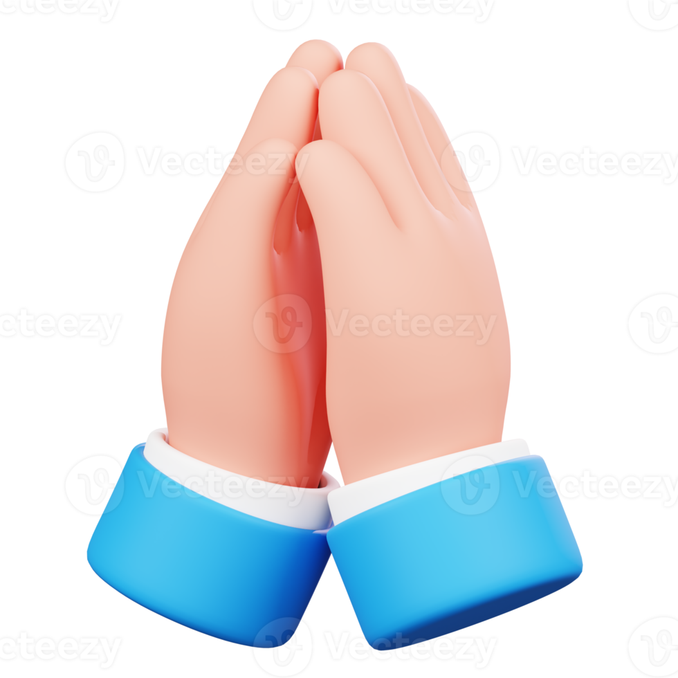 Praying hand isolated. Human hand gesture cartoon icon. 3D Illustration. png