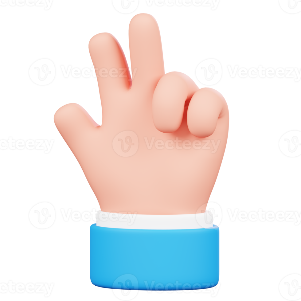 Number three hand gesture isolated. Human counting fingers cartoon icon 3D illustration. png