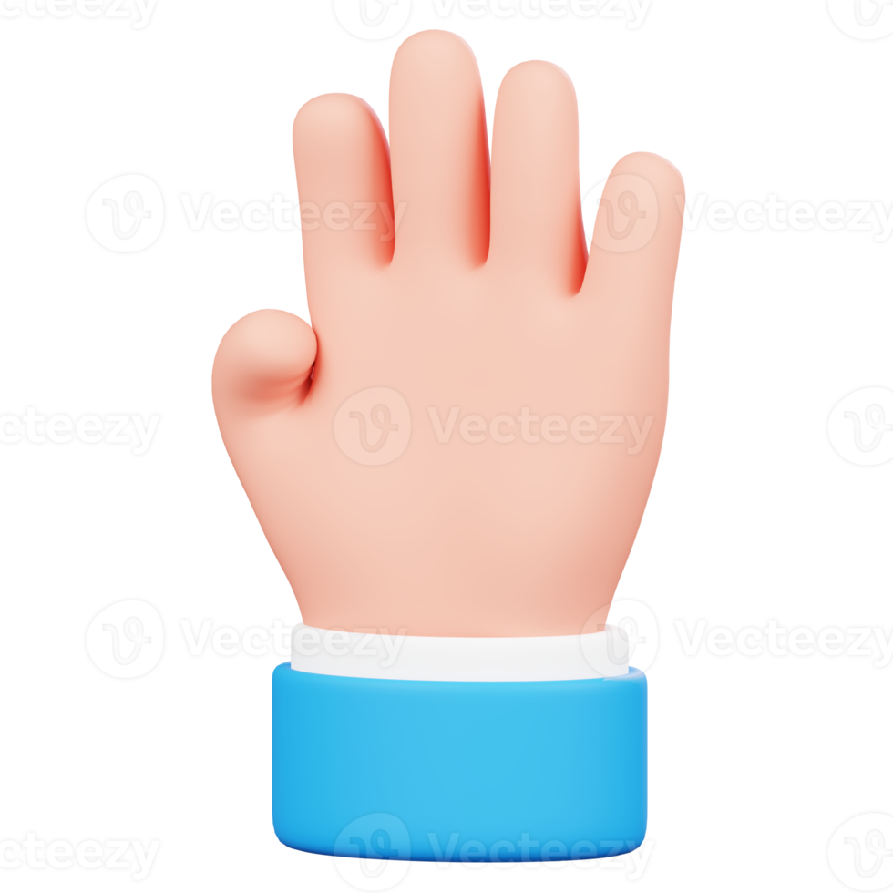 Four fingers hand isolated. Human hand gesture cartoon icon. 3D Illustration. png