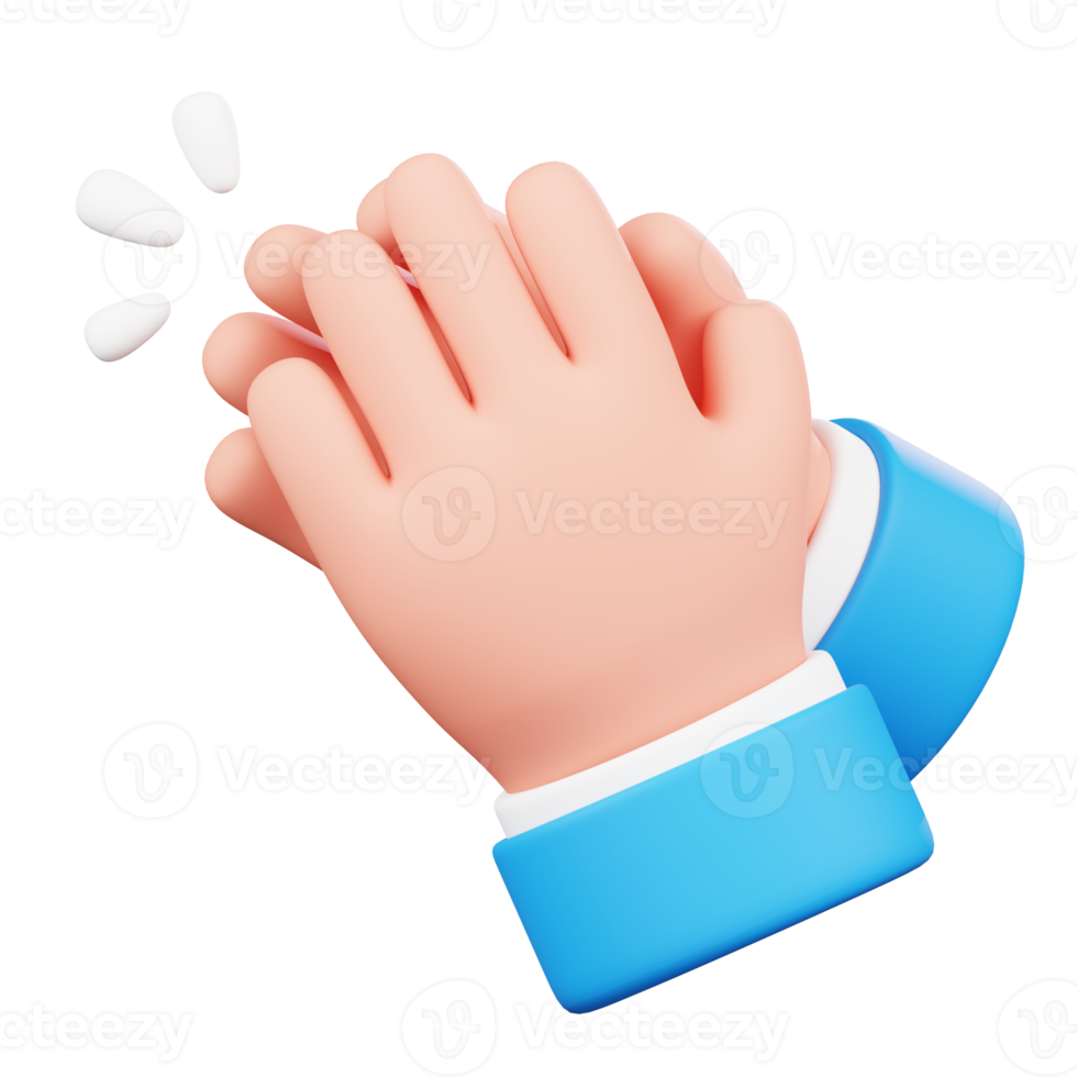 Clapping hands isolated. Human hand gesture cartoon icon. 3D Illustration. png