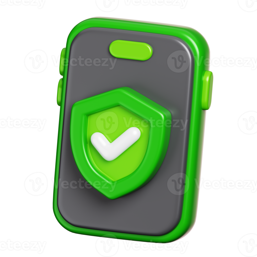 Protection shield with a check mark on the smartphone screen. Mobile phone security icon. 3D illustration png