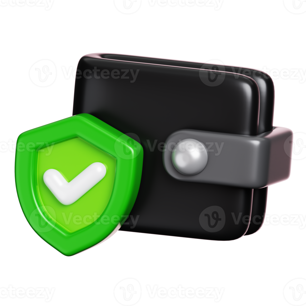 Online wallet and protection shield with check mark isolated. Personal data protection and cyber security icon. 3D illustration png