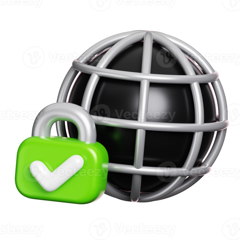 Web browser sign with padlock and check mark isolated. Computer network security icon. 3D illustration png