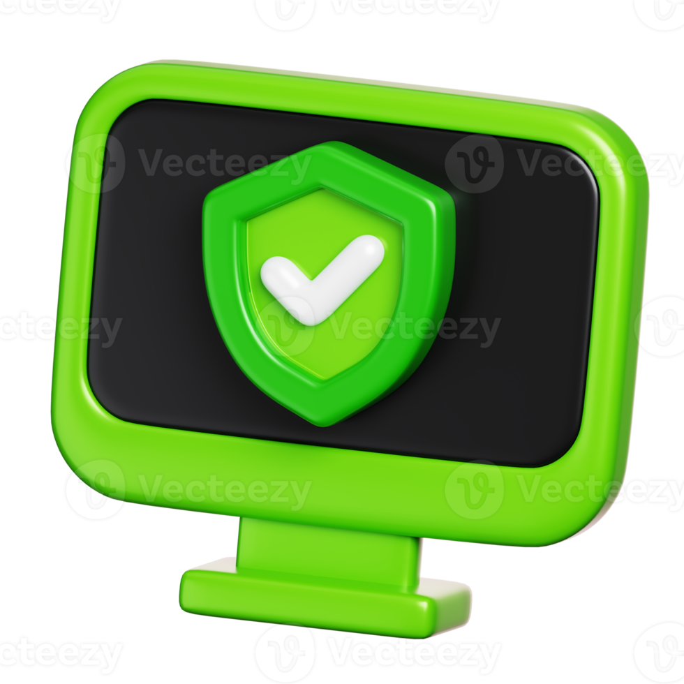 Computer screen displays with protection shield. Computer network and cyber security icon. 3D illustration png