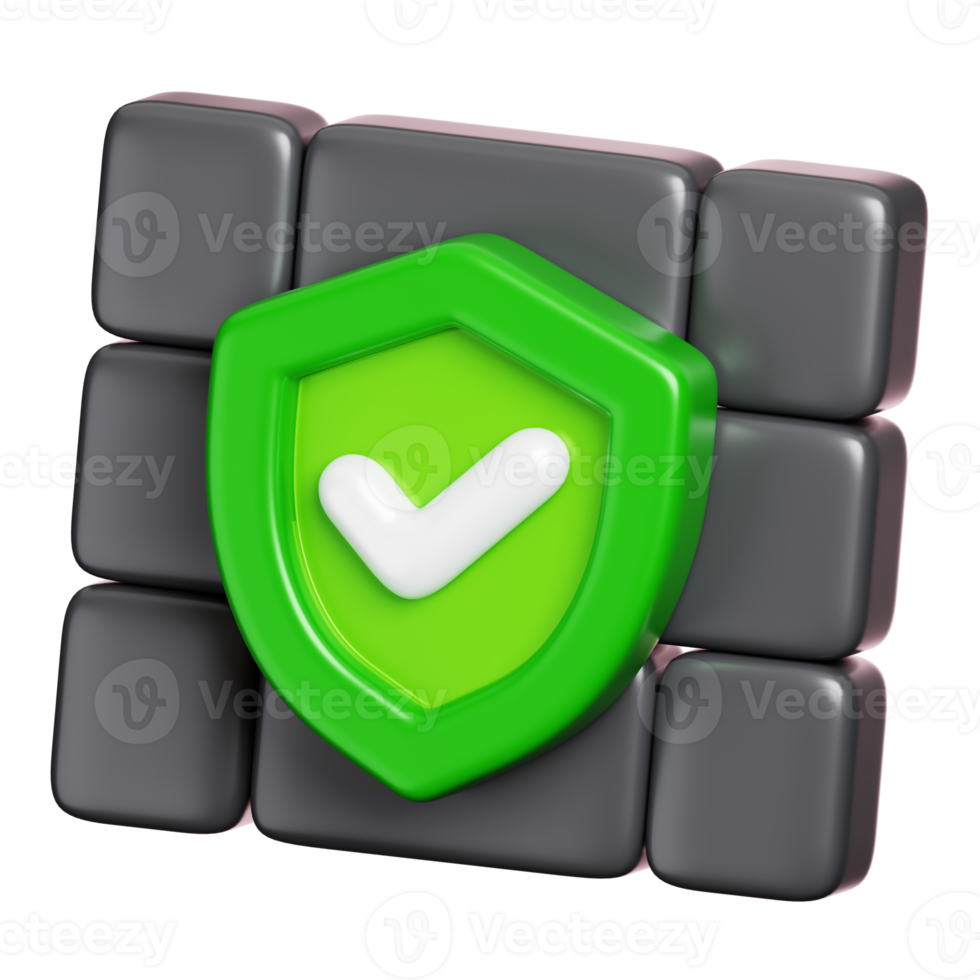 Firewall with protection shield isolated. Computer network security icon. 3D illustration png