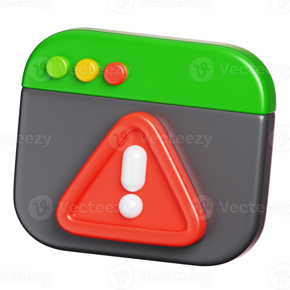 Not available webserver response, Webpage with warning sign. Computer network security icon. 3D illustration png
