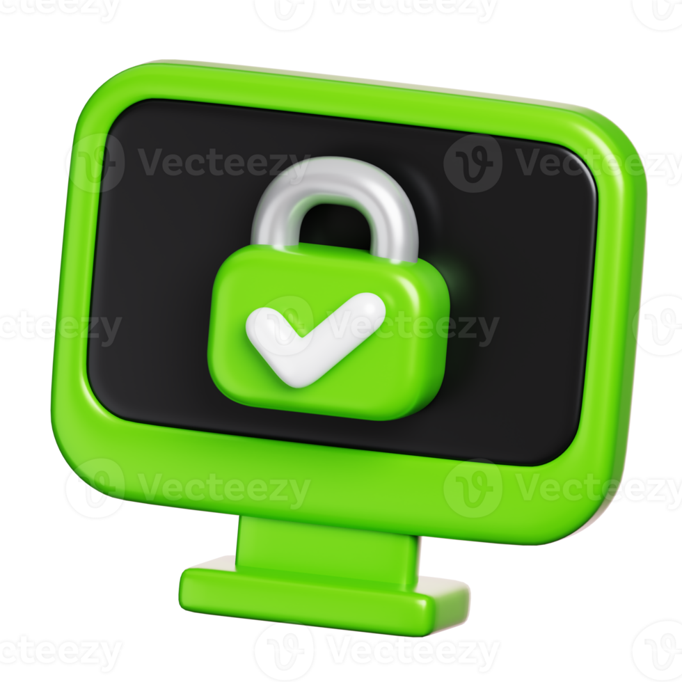Internet security lock at the computer screen displays. Computer network and cyber security icon. 3D illustration png