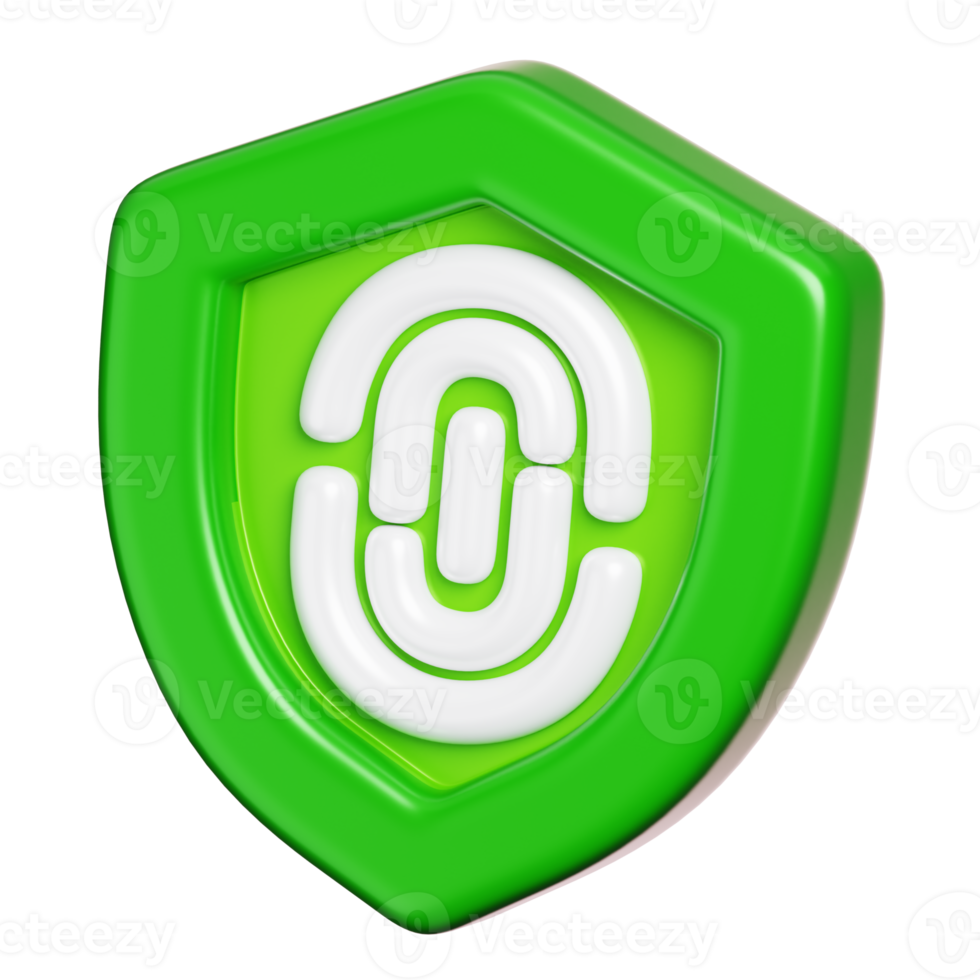 Fingerprint on protection shield isolated. Computer network and cyber security icon. 3D illustration png