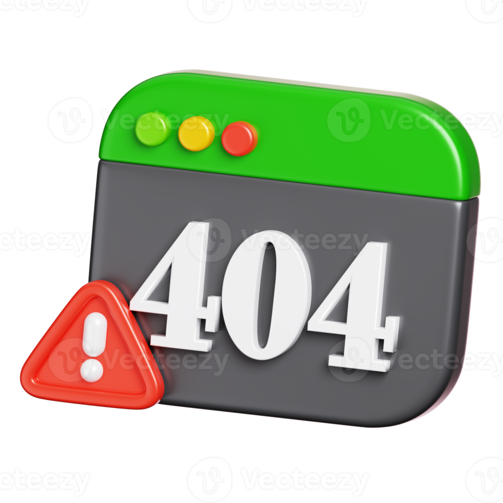 404 computer error - not found on webpage. Computer network and cyber security icon. 3D illustration png