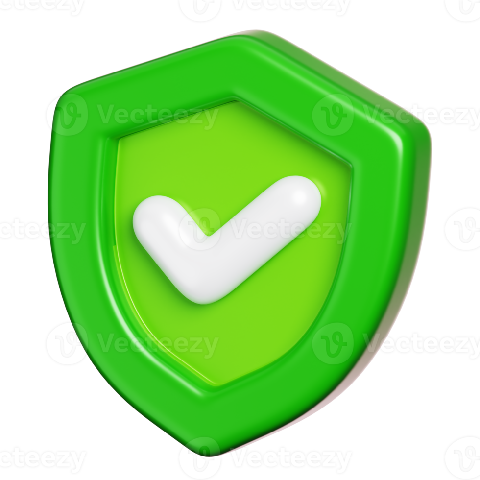 Protection shield with check mark isolated. Computer network security icon. 3D illustration png