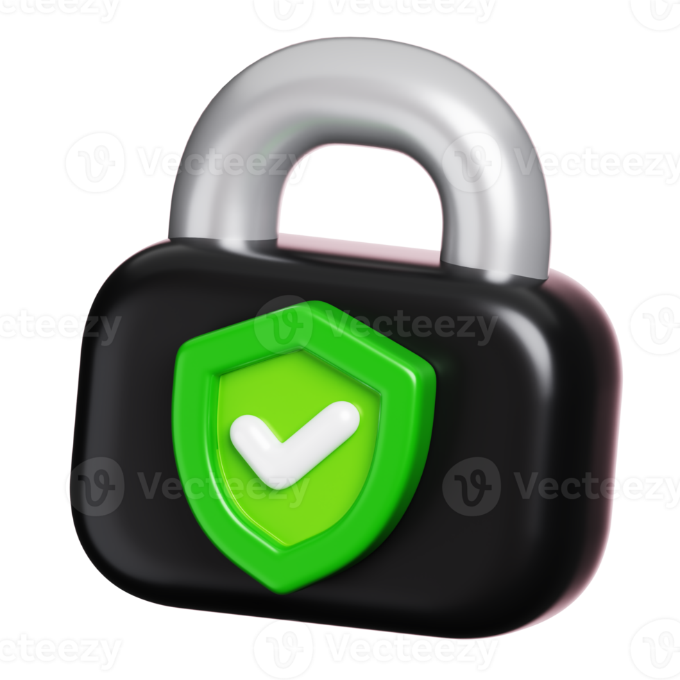 Password secure access, padlock with protection shield isolated. Computer network security icon. 3D illustration png