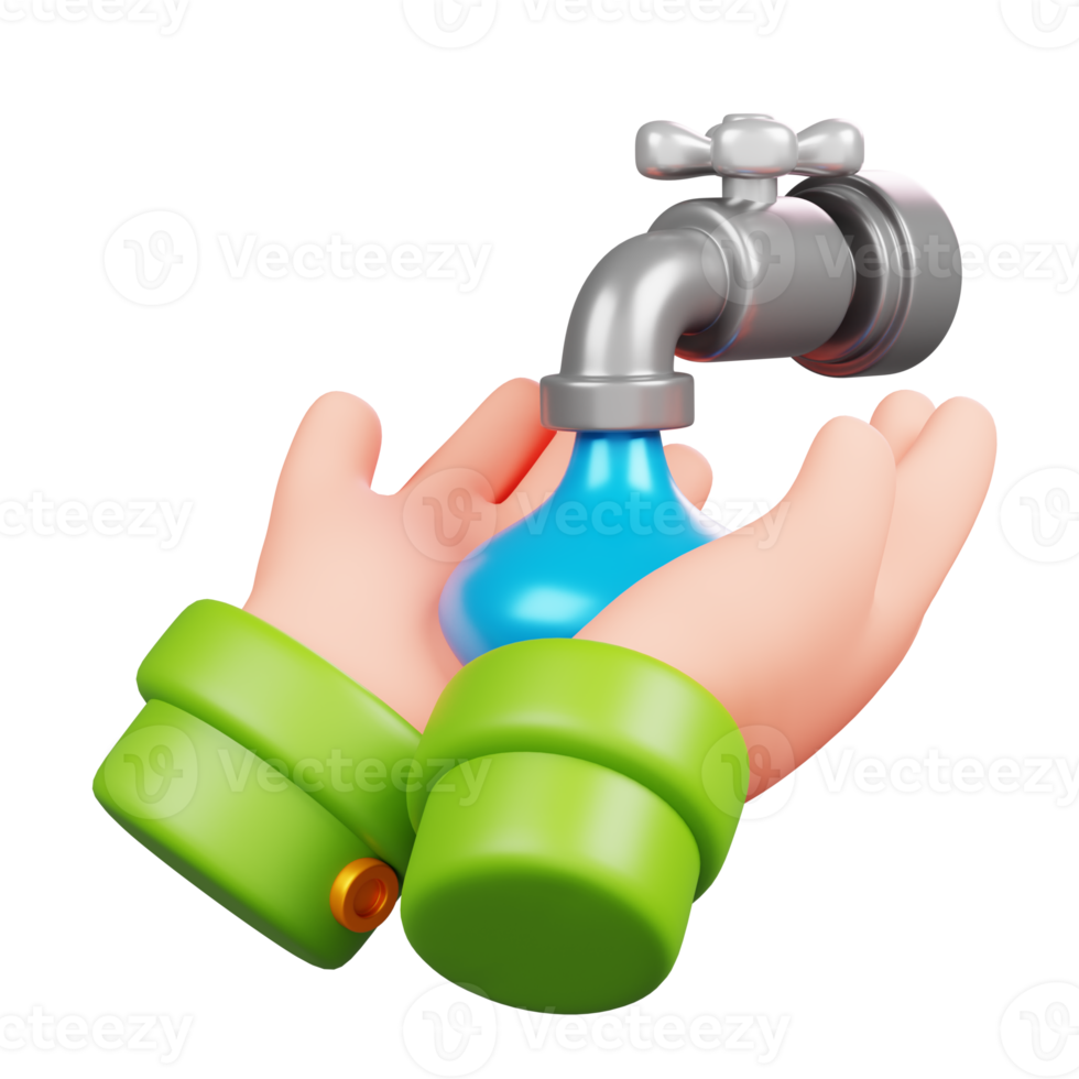 Hand washing with water tap isolated. Ramadan kareem islamic element icon concept. 3D illustration png