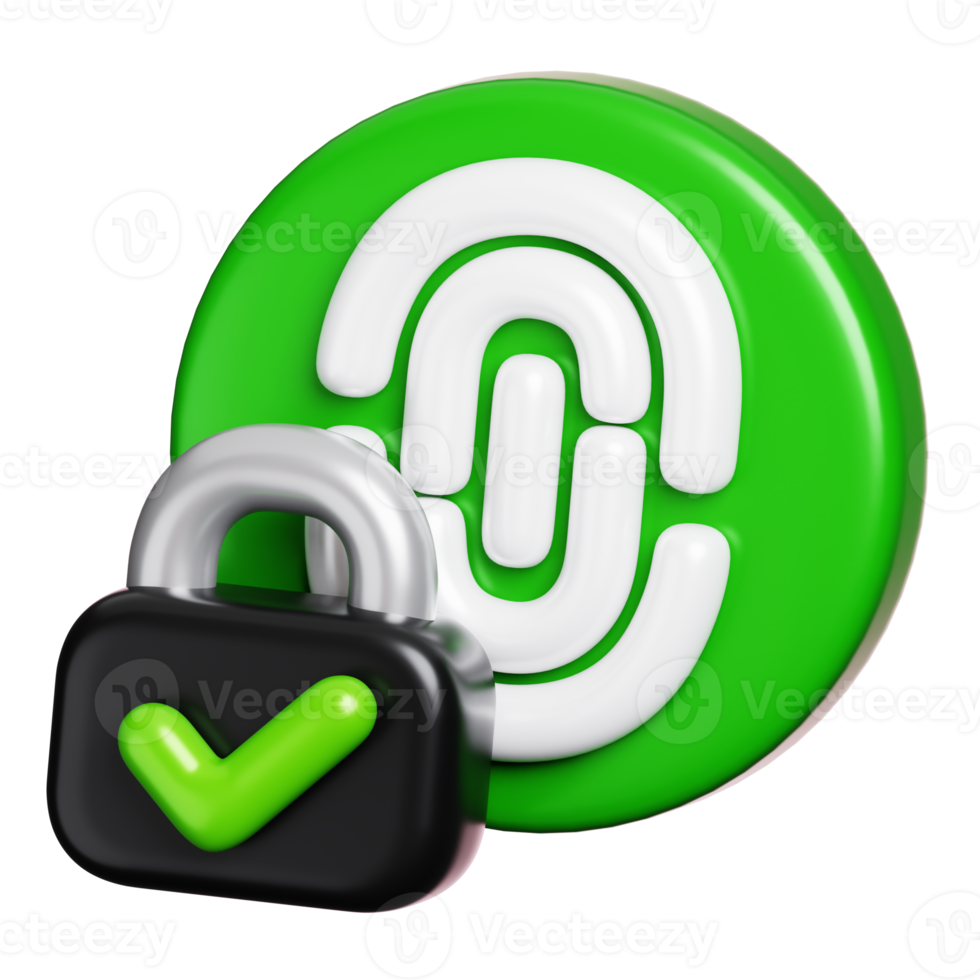 Fingerprint loop icon with padlock isolated. Personal data protection and cyber security icon. 3D illustration png